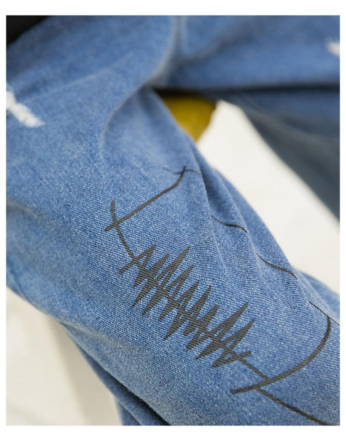 Spring And Autumn Children's Printed Broken Jeans